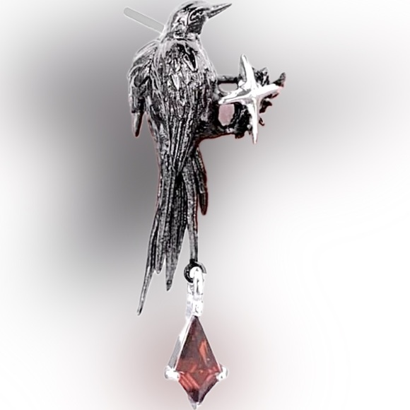 “Raven” Edgar Poe Perched Crow Bird Star Blood Droplet Macabre Gothic Grim Studs - Picture 5 of 16